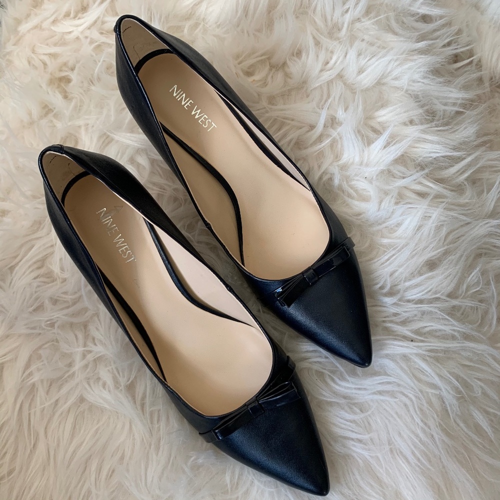 Nine West Aspey Navy Blue Kitten Heel Bow
